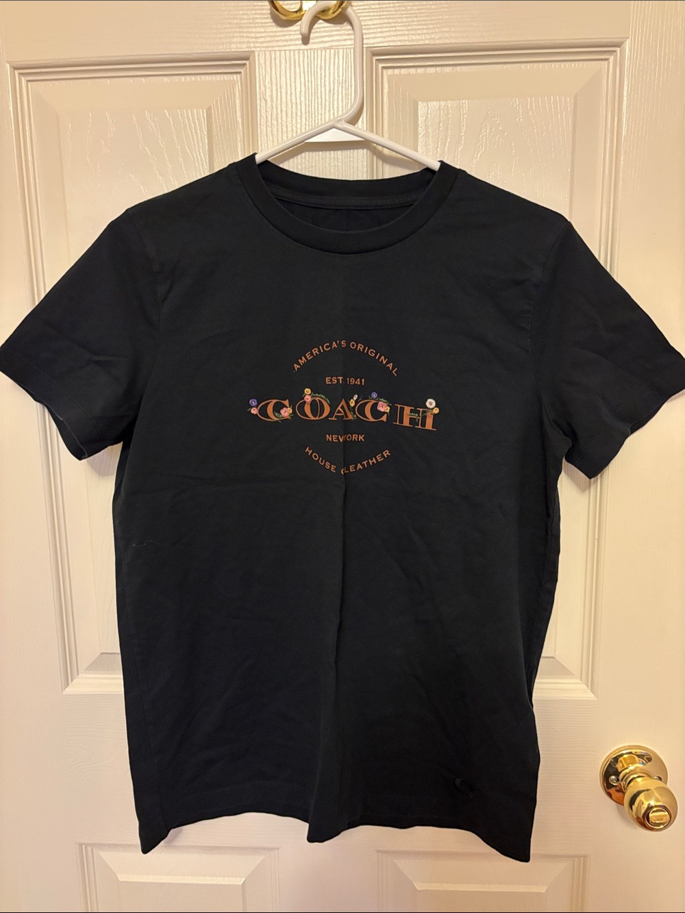 Coach Black Short-Sleeve Logo Tee with Copper Accent
